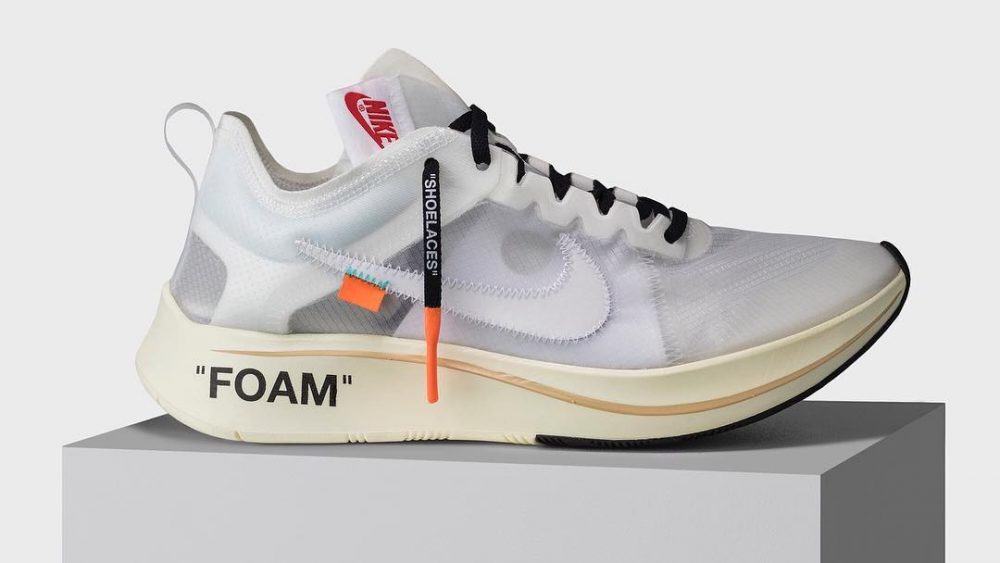 The Off-White x Zoom Fly showcases a translucent upper and a reconstructed Swoos…