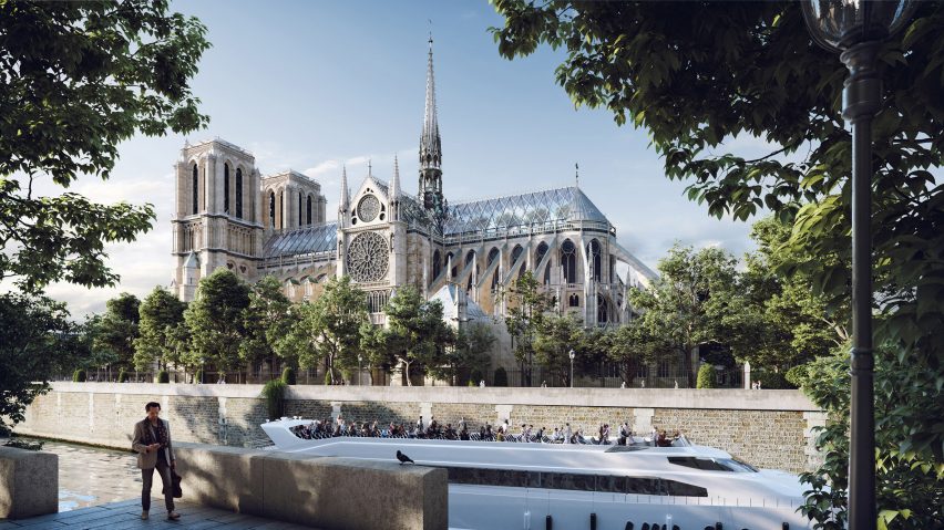 Miysis Studio envisions Notre-Dame with a rebuilt spire and glass roof